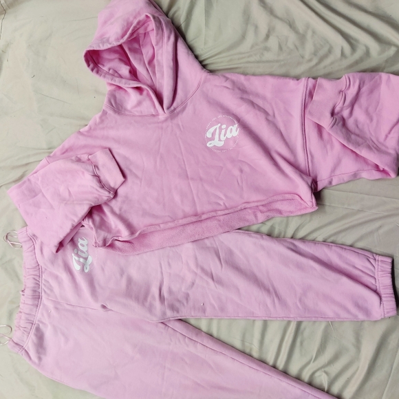 Miss Lola Pink crop hoodie and lower - Picture 2 of 7